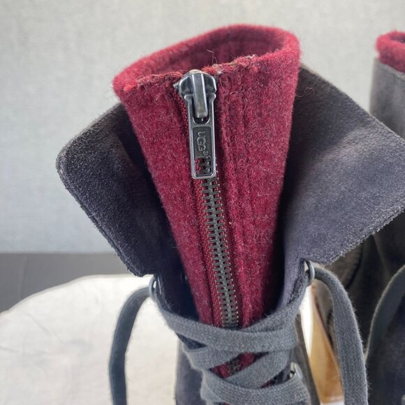 UGG Australia Boots Women sz 8 gray/burgundy zip Lace Up Combat Heel Ladies - Picture 7 of 16